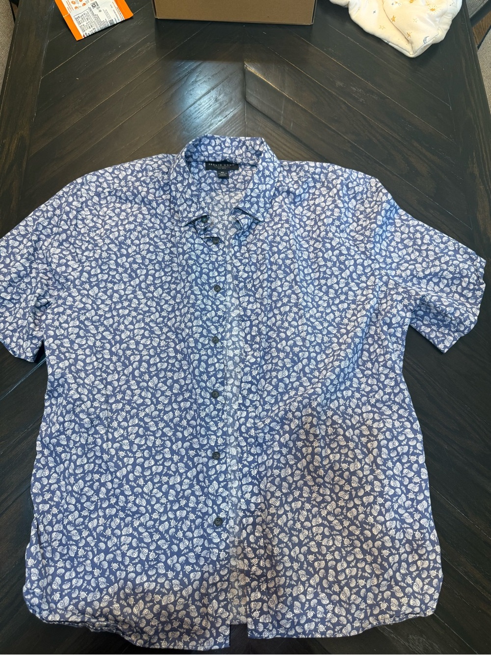 Pronto Uomo Blue and White Short-Sleeve Button-Down Shirt